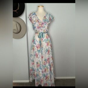 Vintage 70s  Maxi Dress with Ruffle Sleeves